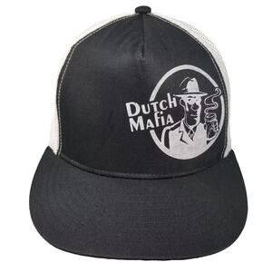 Yupoong Trucker Hat Black White OS Dutch Mafia Coffee Graphic Snapback Flat Brim